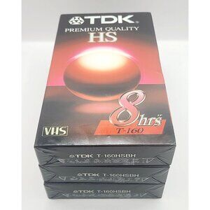 TDK Premium Quality HS VHS Tapes 8 Hrs Recording Time T-160 Set of 3